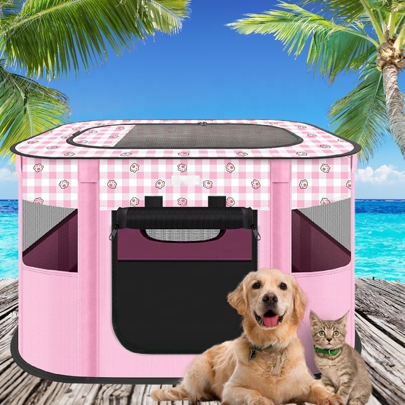 Portable Pet Playpen,Foldable Exercise Play Tent Kennel Crate for Puppy Dog Yorkie Cat Bunny,Great for Indoor Outdoor Travel Cam