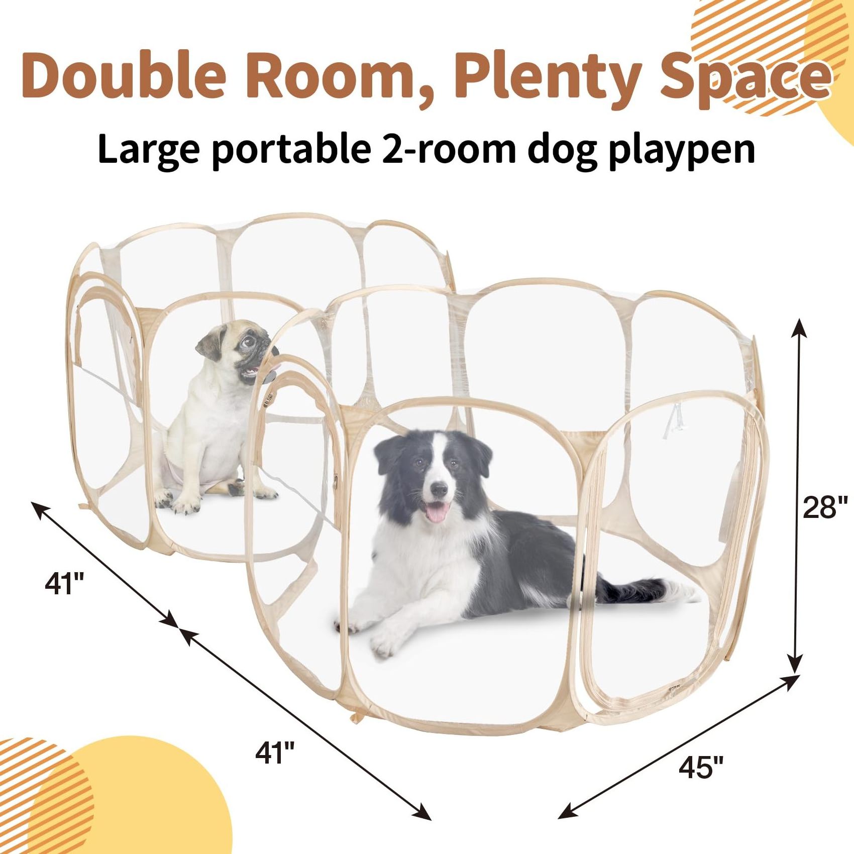 Large Portable 2 Room Dog Playpen Tent Indoor and Outdoor Pet Kennel for Dogs Cats and Kittens with Carry Bag