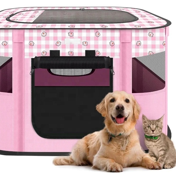 Portable Pet Playpen,Foldable Exercise Play Tent Kennel Crate for Puppy Dog Yorkie Cat Bunny,Great for Indoor Outdoor Travel Cam