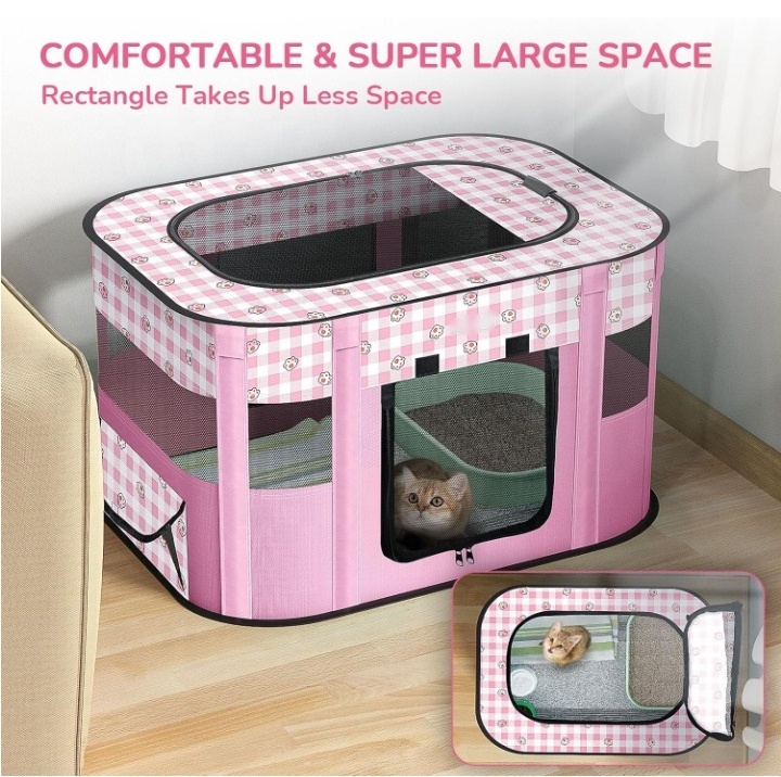 Portable Pet Playpen,Foldable Exercise Play Tent Kennel Crate for Puppy Dog Yorkie Cat Bunny,Great for Indoor Outdoor Travel Cam