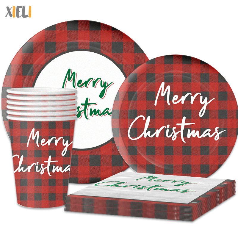 Xieli Vietnam Christmas Party Supplies Decoration Complete Pack Includes Xmas Paper Plate Napkin Cup Disposable Party Tableware