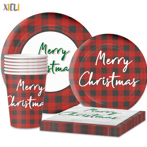 Xieli Vietnam Christmas Party Supplies Decoration Complete Pack Includes Xmas Paper Plate Napkin Cup Disposable Party Tableware