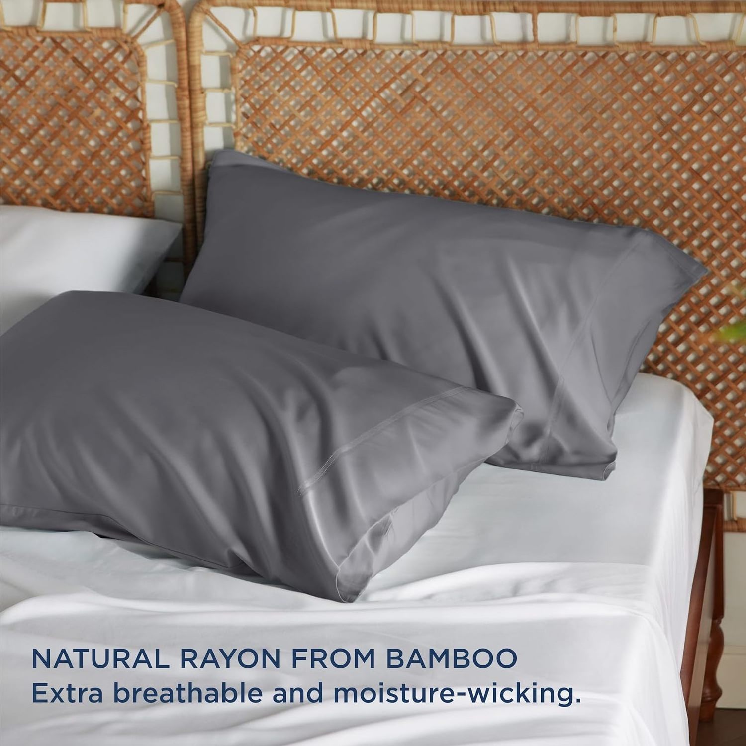 Cooling Pillow Cases Standard Size Rayon Derived from Bamboo Dark Grey Pillowcase 2