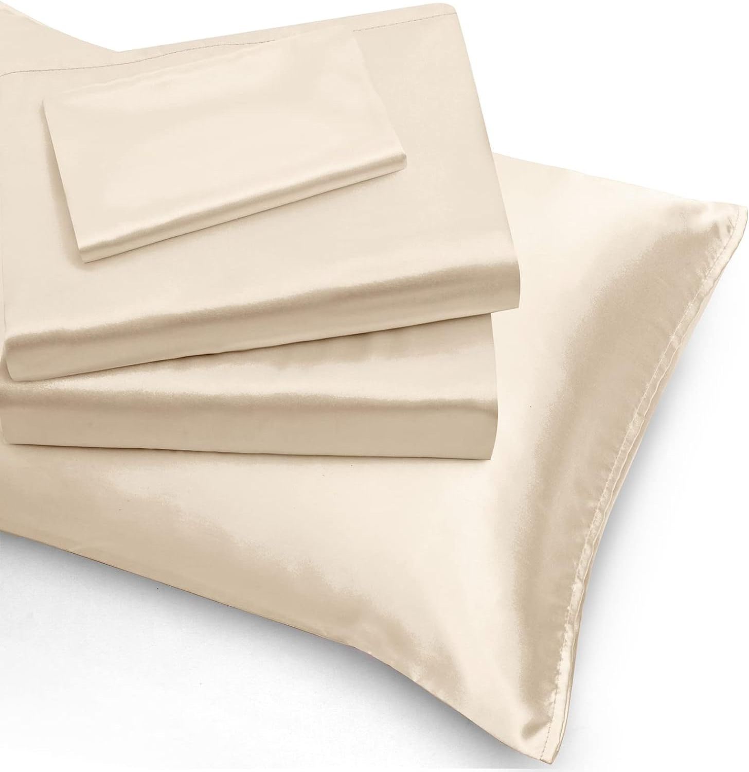 Silky Satin with 1 Fitted Sheet 1 Flat Sheet and 2 Pillowcases Cooling Satin Bedding Sheets