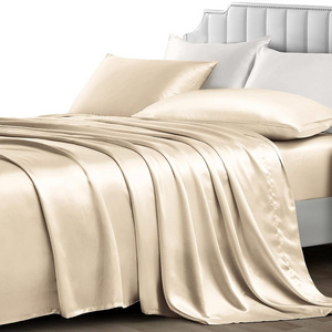 Silky Satin with 1 Fitted Sheet 1 Flat Sheet and 2 Pillowcases Cooling Satin Bedding Sheets