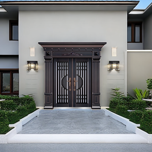 Custom Luxury Door Palace Double Wide Swing Front Double Entrance Entry Wood Cast Aluminum Steel Arch Doors