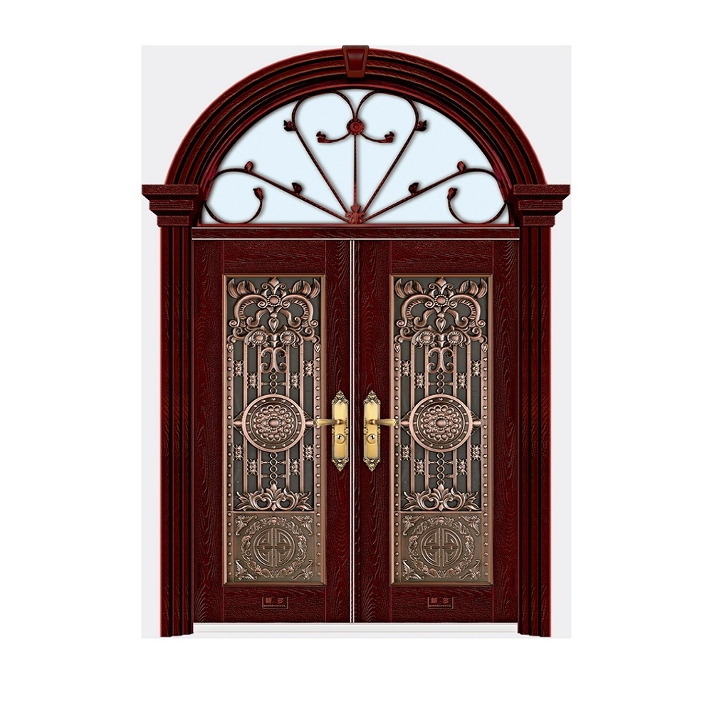 Custom Luxury Door Palace Double Wide Swing Front Double Entrance Entry Wood Cast Aluminum Steel Arch Doors