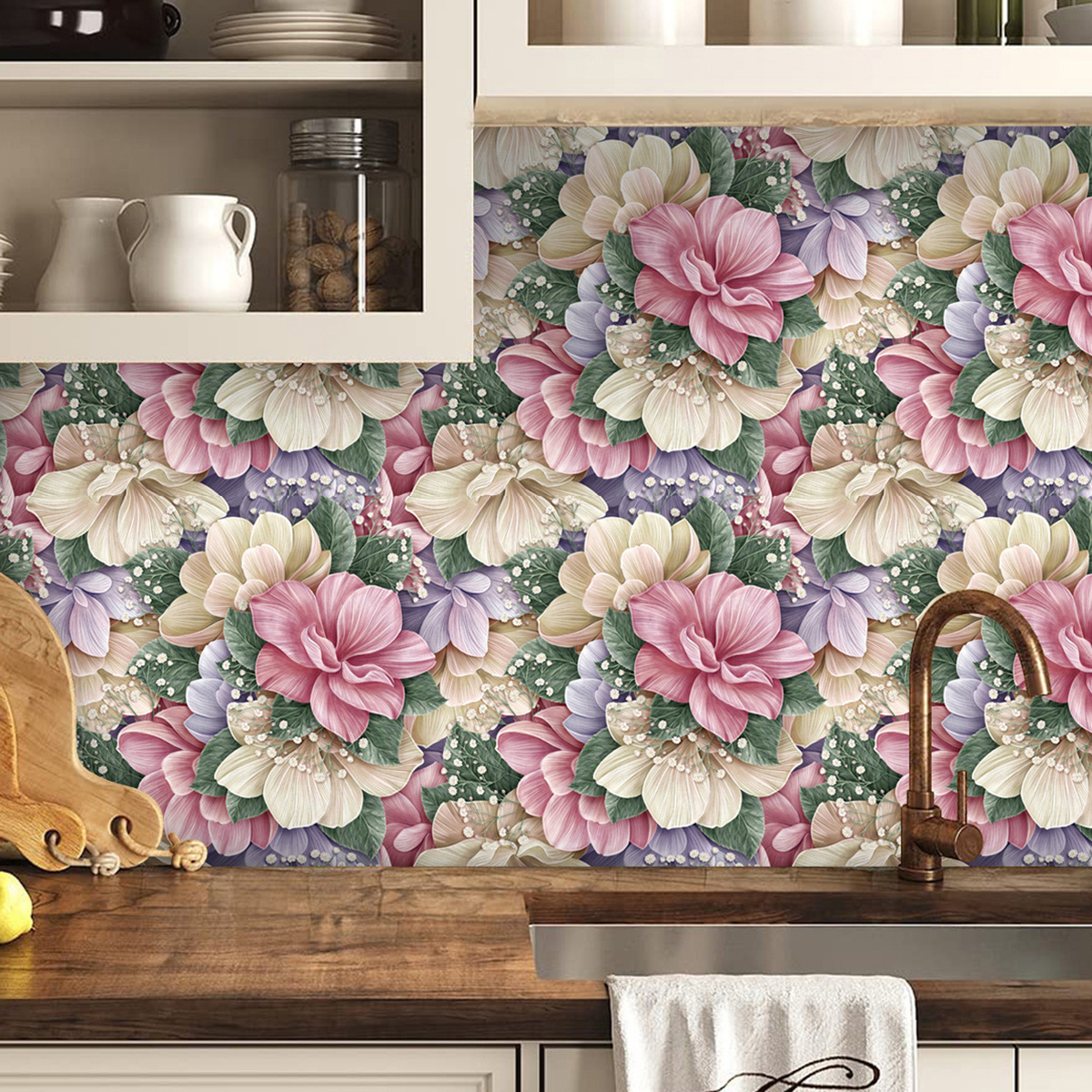 Waterproof and easy to clean flower and plant style wallpaper, room background decoration, home decoration film