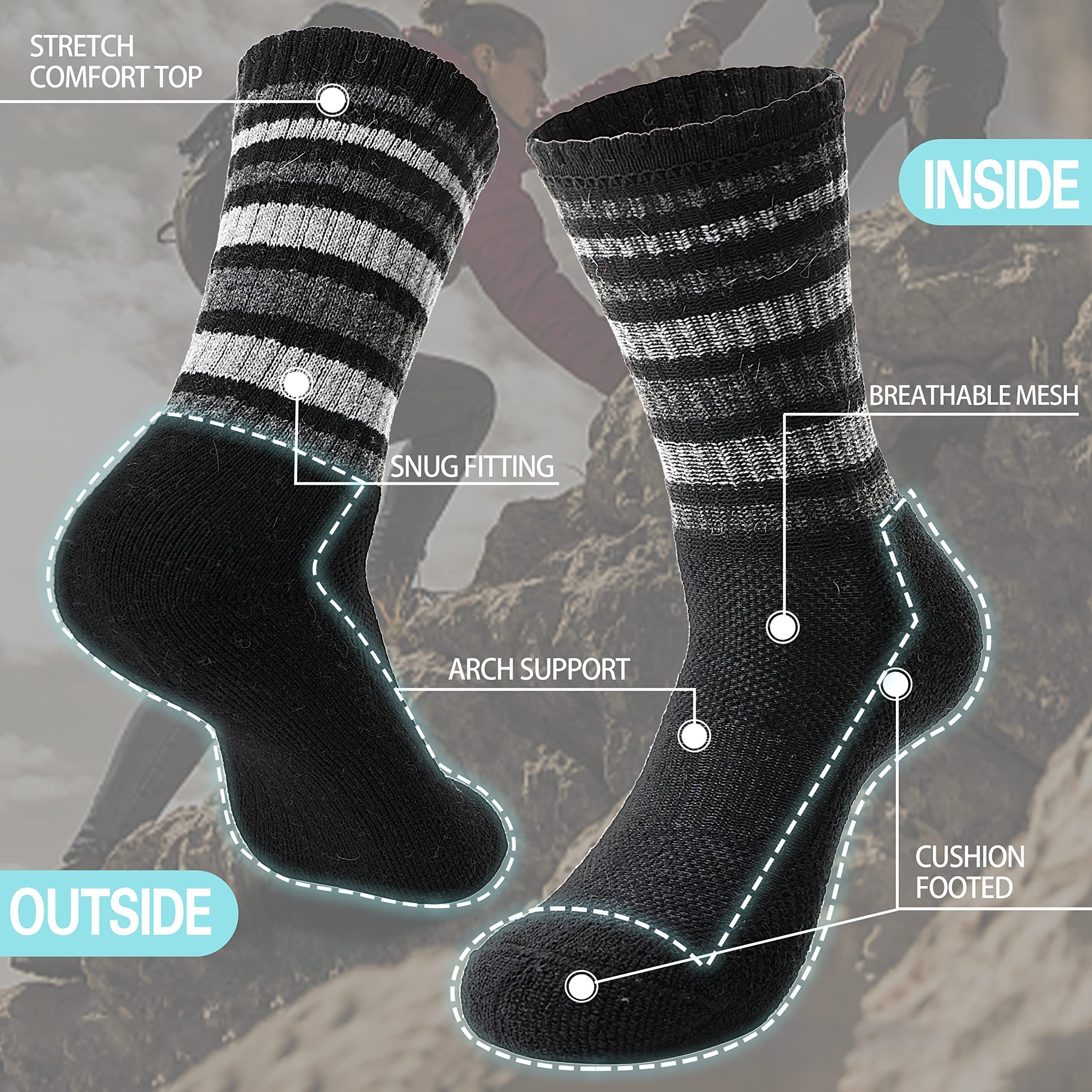 Womens Merino Wool Hiking Socks Thermal Warm Winter Boot Crew Cushion Work Gift Socks