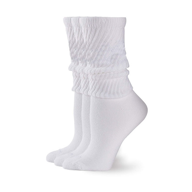 Wholesale Warm Plain Color Breathable Cotton Polyester Crew Slouch Socks For Women