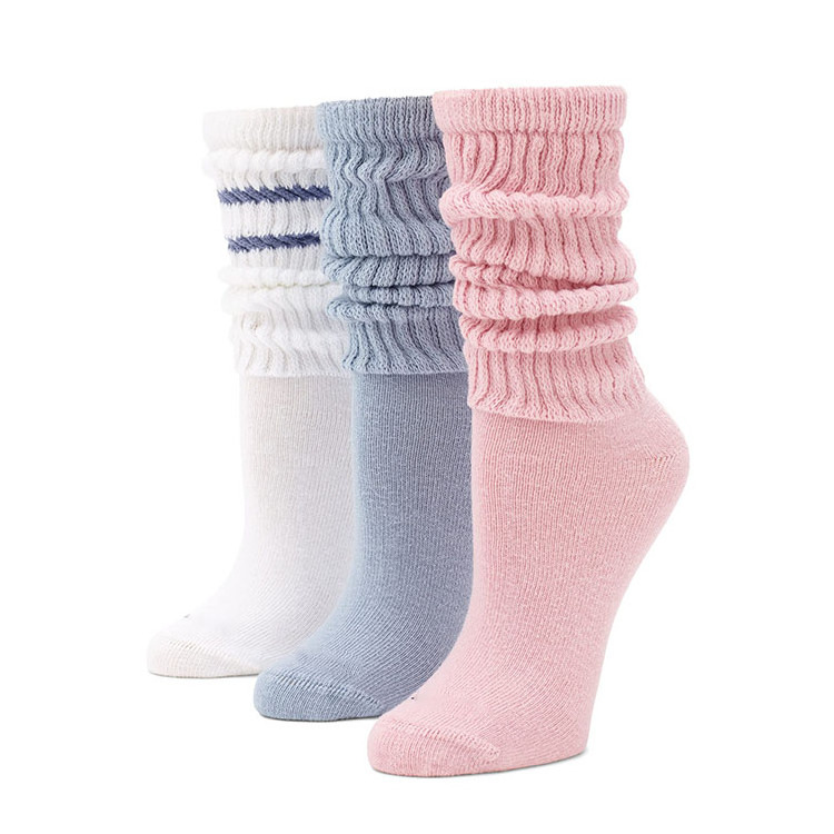 Wholesale Warm Plain Color Breathable Cotton Polyester Crew Slouch Socks For Women