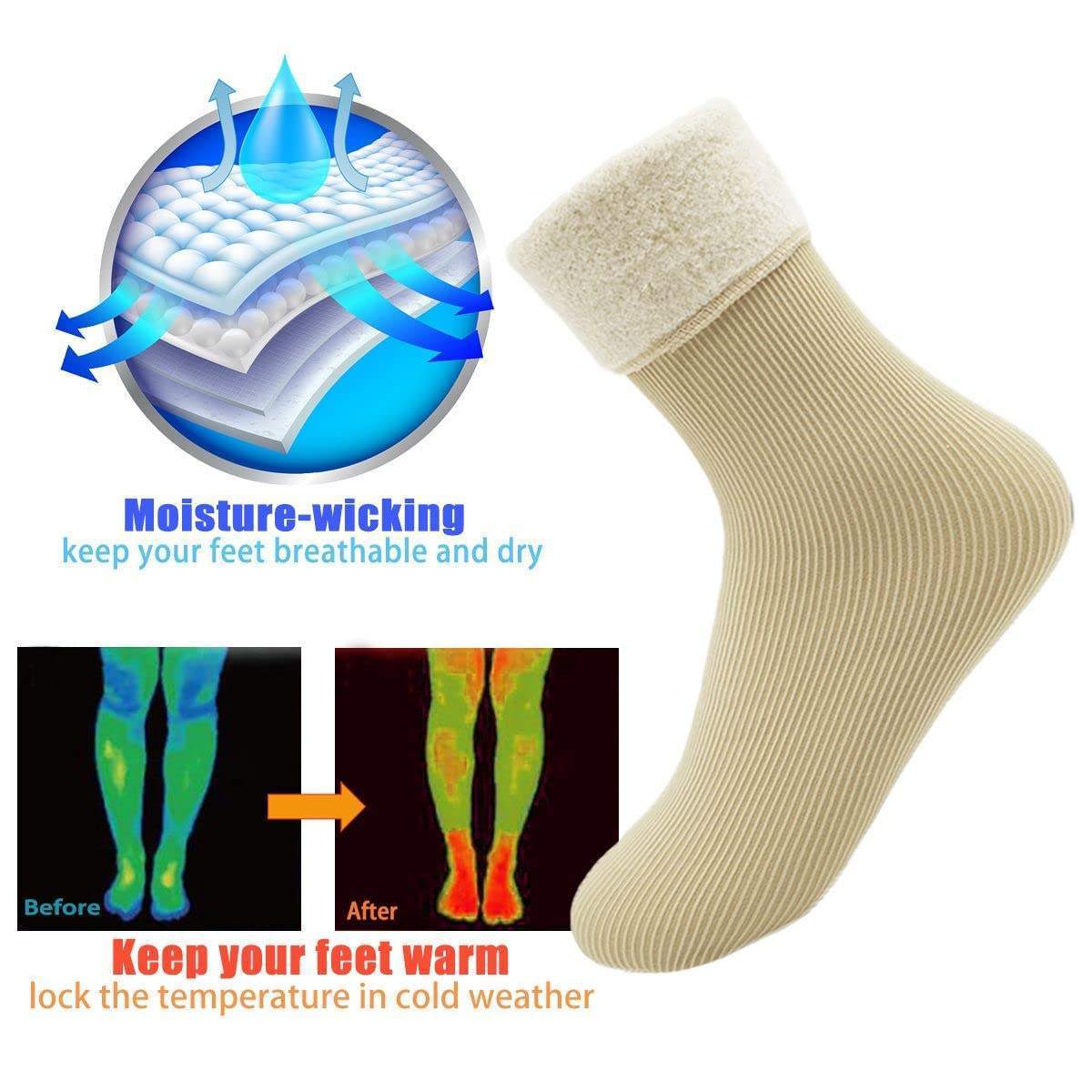 Womens Wool Thick Warm Winter Thermal Socks for Men Kids Breathable Fuzzy Slipper Socks