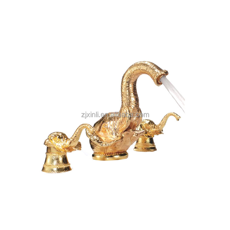 X9602B Luxury Double Handle Brass Material Gold Color of Artistic Elephant Mixer