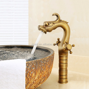 X9601B2 Brass Material Bronze Color Dual Handle of Dragon Design Artistic Bathroom Faucet