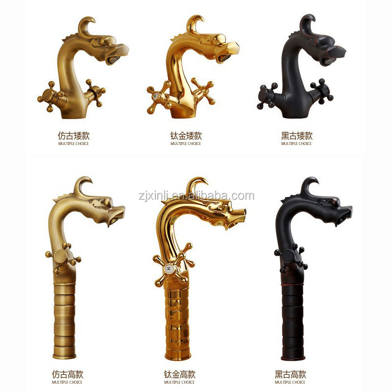 X9601B2 Brass Material Bronze Color Dual Handle of Dragon Design Artistic Bathroom Faucet