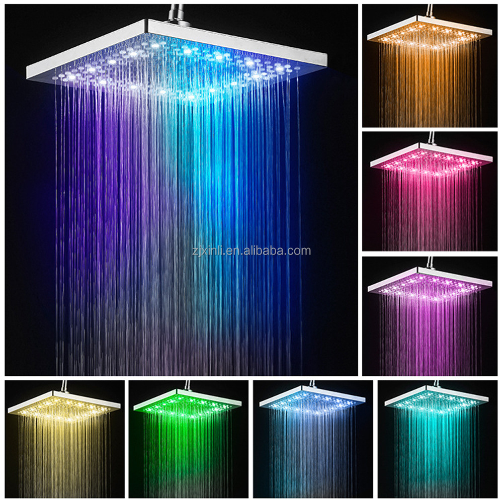 X15903 ABS Material Chrome Finishing Square Model 7 Colors LED Light 8 Inch Led Shower Head