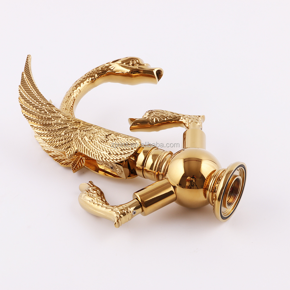 X9613B1Brass Material Gold Color Swan Shape of Artistic Animal Basin Faucet