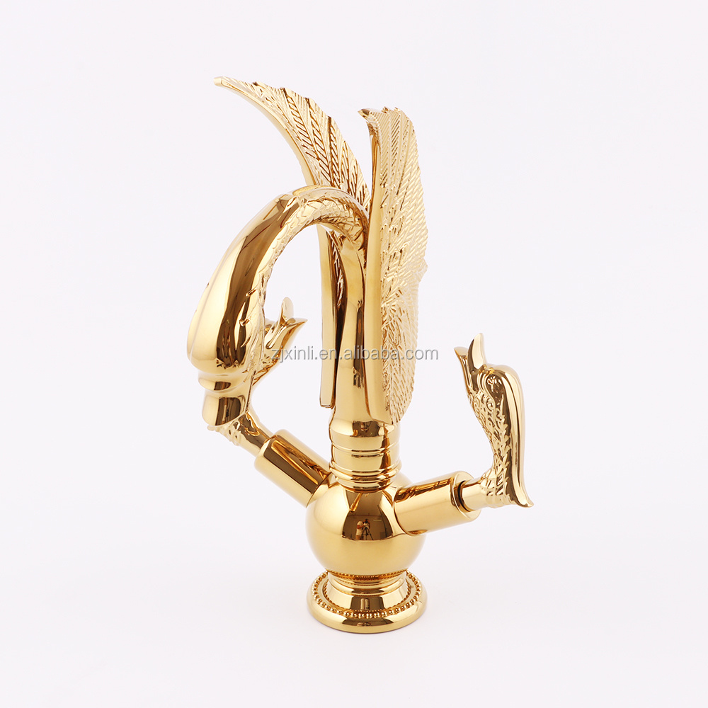 X9613B1Brass Material Gold Color Swan Shape of Artistic Animal Basin Faucet