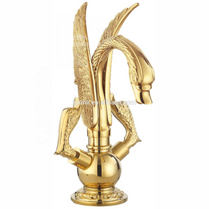 X9613B1Brass Material Gold Color Swan Shape of Artistic Animal Basin Faucet