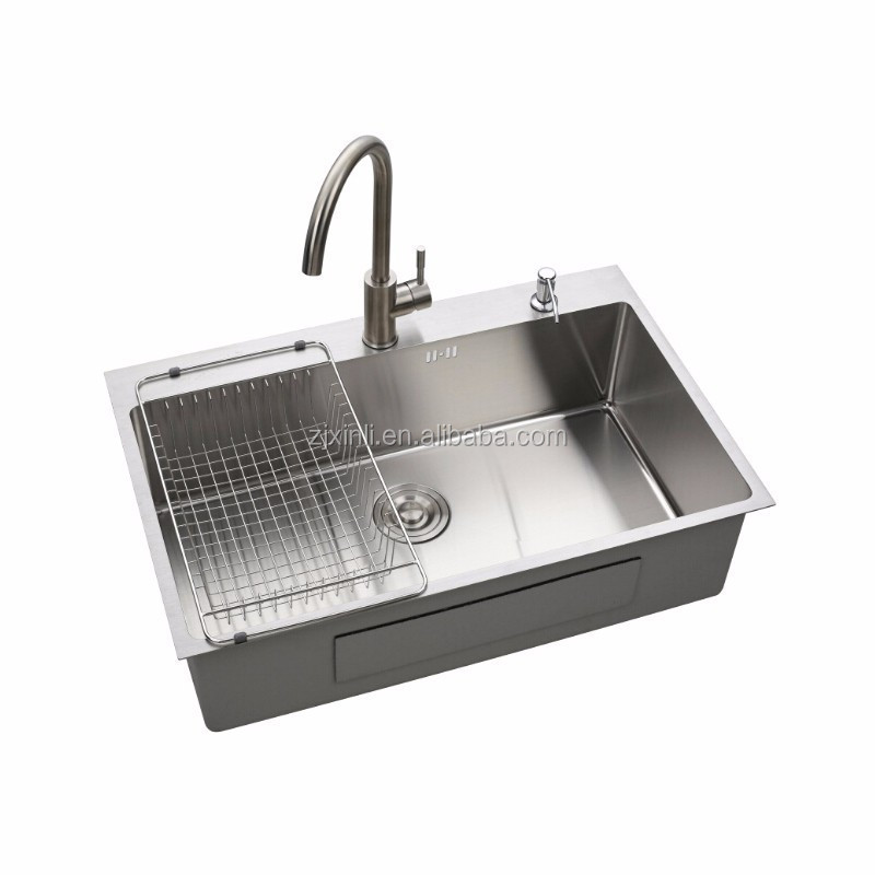 78*50CM SUS304 Stainless Steel Above Counter Rectangular Single Bowl Kitchen Sink X26016