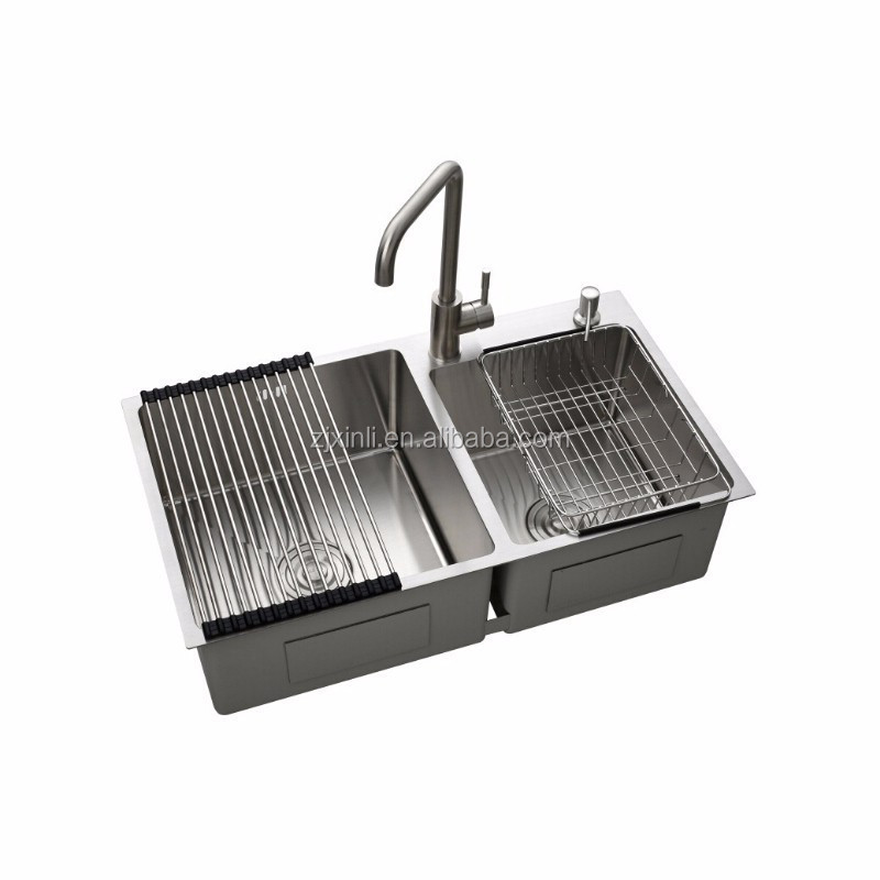 78*43CM SUS304 Stainless Steel Counter Top Rectangular Double Bowl Kitchen Sink X26030