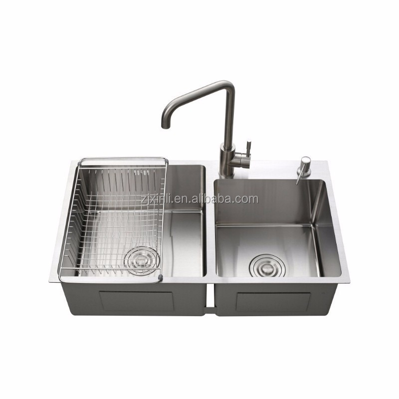 78*43CM SUS304 Stainless Steel Counter Top Rectangular Double Bowl Kitchen Sink X26030