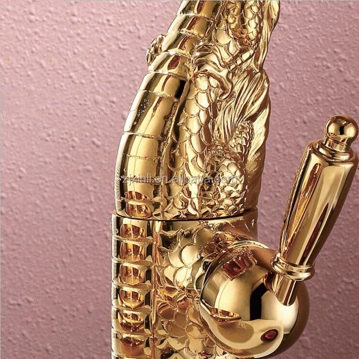 X8624B4 Luxury Single Handle Brass Material Gold Color of Artistic Dragon Bathroom Sink Faucet