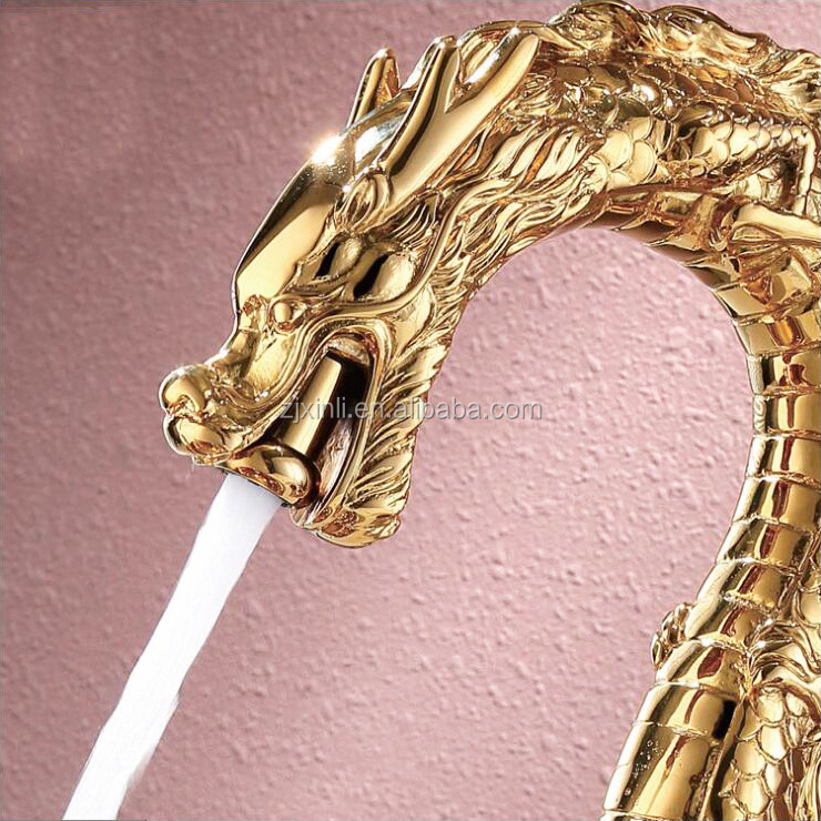 X8624B4 Luxury Single Handle Brass Material Gold Color of Artistic Dragon Bathroom Sink Faucet