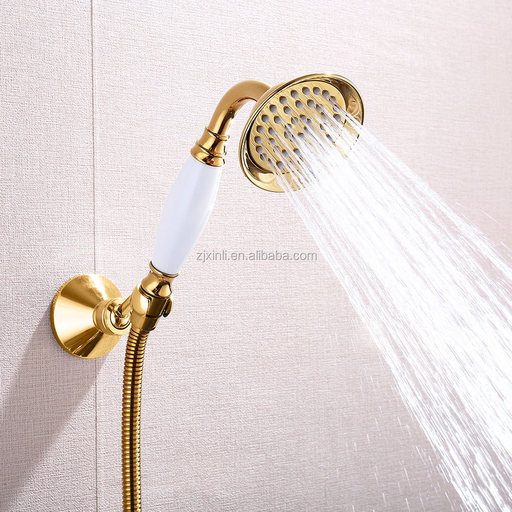 X9612BS Model Luxury Swan Shape Gold Color Plated Brass Material Exposed Wall Mounted of Artistic Bath Shower Faucet