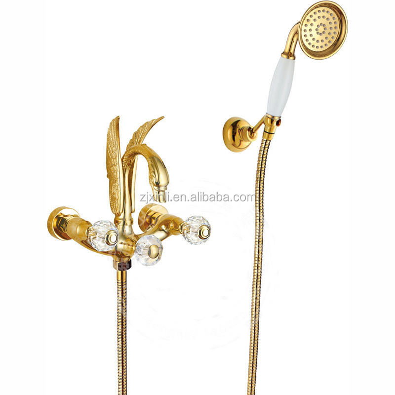 X9612BS Model Luxury Swan Shape Gold Color Plated Brass Material Exposed Wall Mounted of Artistic Bath Shower Faucet