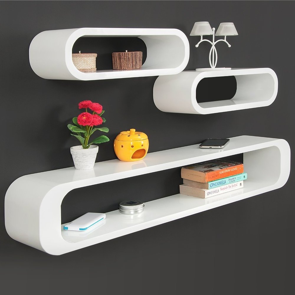 set 3 oval wooden wall shelf design for living room