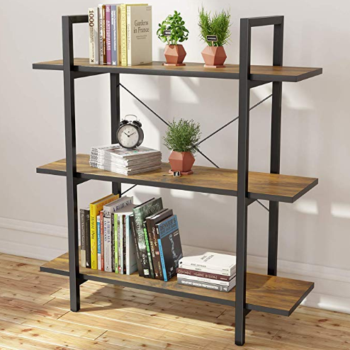 Small Modern Industrial Rustic Wood & Metal Open 3 4 5 Tier Book Shelves for Bedroom