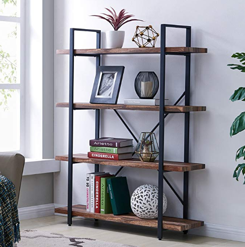 Small Modern Industrial Rustic Wood & Metal Open 3 4 5 Tier Book Shelves for Bedroom