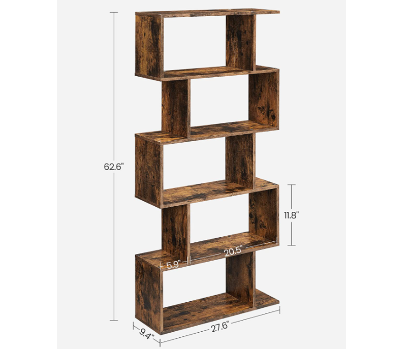 Freestanding Display Shelves 6-Tier S Shaped Bookshelf  Unit for Bedroom,Study Room