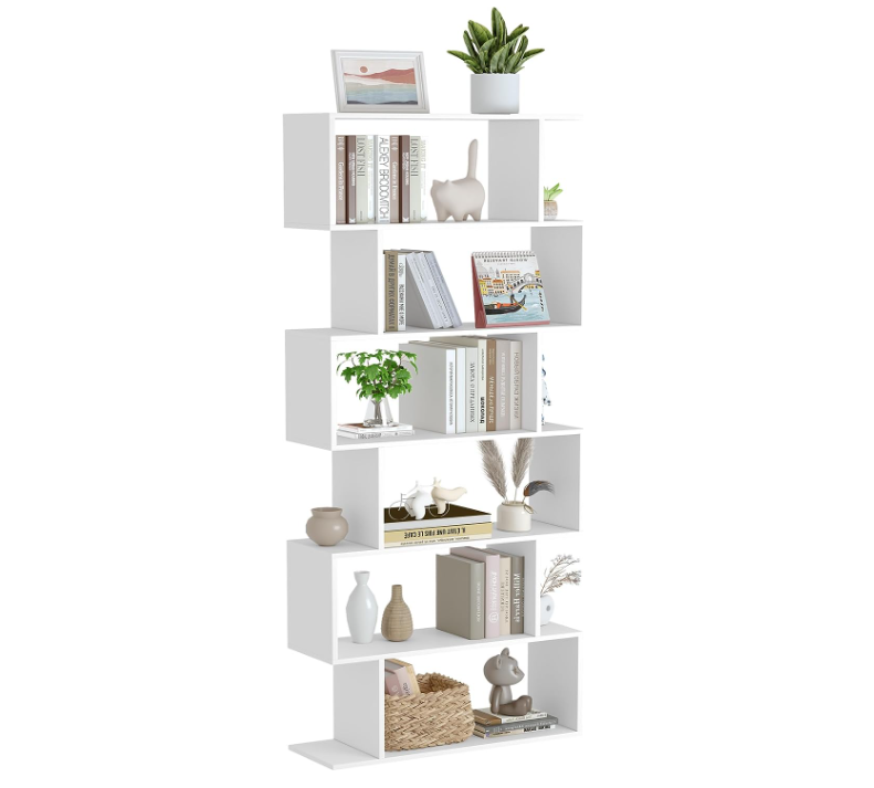 Freestanding Display Shelves 6-Tier S Shaped Bookshelf  Unit for Bedroom,Study Room