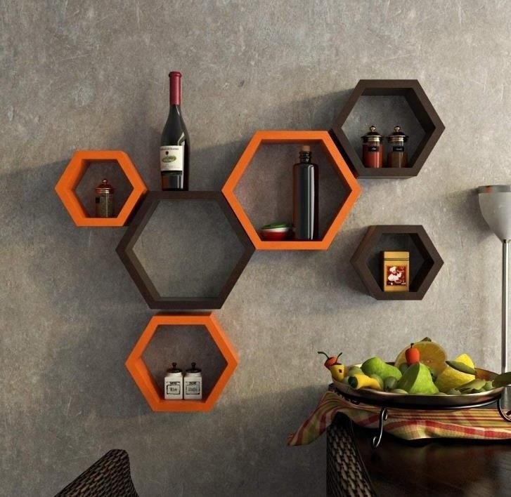 Set of 3 Hexagon Ornament Modular wall shelf Floating Storage Shelf