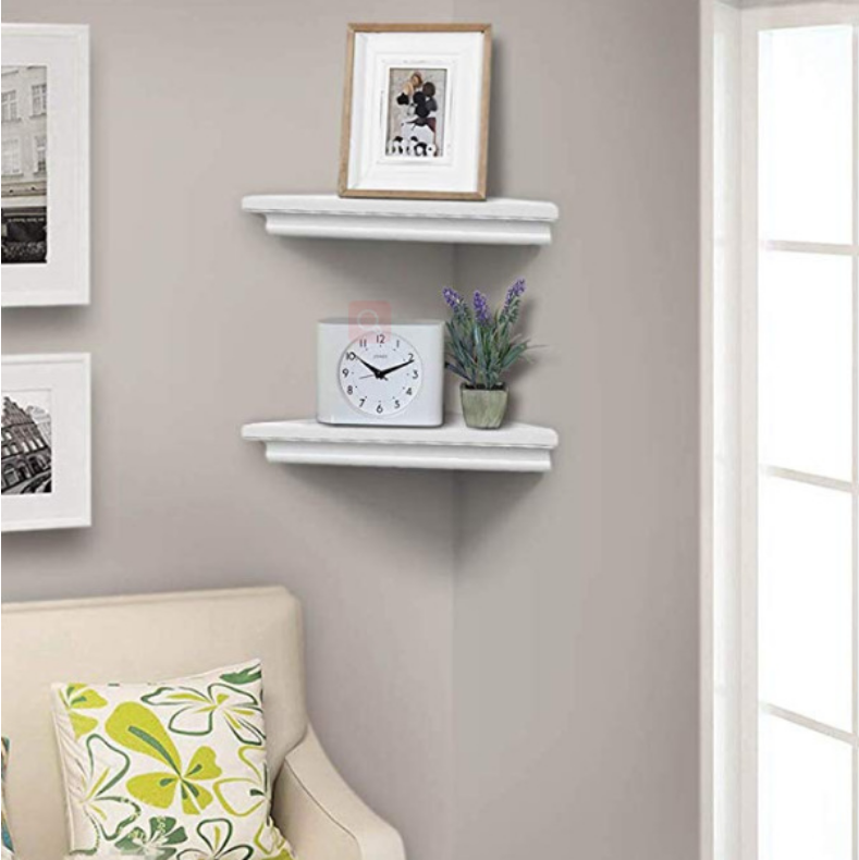 Home decorative MDF mounted triangle corner shelf floating corner wall shelf