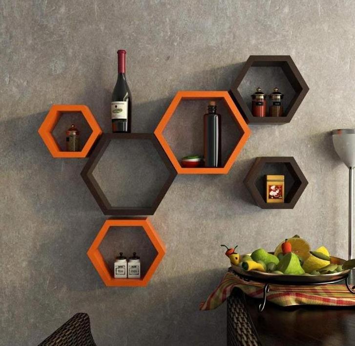 Hexagon Designer honeycomb Ornament Modular wall shelf Floating Storage Shelf, Set of 3