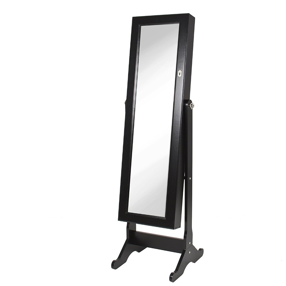 wooden tall black large mirrored jewelry cabinet armoire