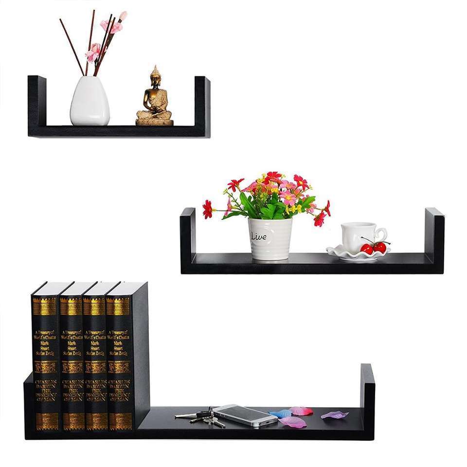 Modern U Shaped Floating Wall Mounted Display Unit Book Storage Shelves Saving Space Home DIY Decorative Shelf