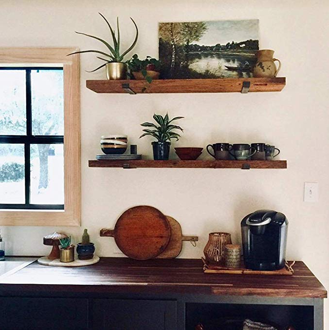 Rustic Floating Shelves Wall Mounted Industrial pipe Wall metal Shelves for Living Room Bedroom Kitchen Entryway Wood Storage