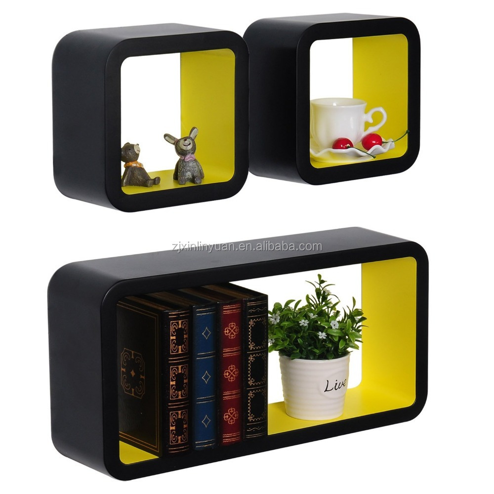 home modern mdf wooden floating corner cube wall shelf decor design