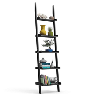 Mdf wood home folding 4 to 5-tier leaning ladder book shelf corner storage shelf