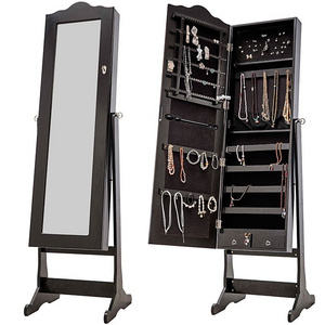 modern LED black mirrored jewelry cabinet armoire with stand