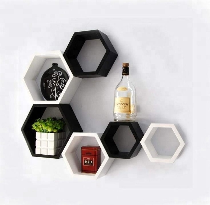 Set of 3 Hexagon Ornament Modular wall shelf Floating Storage Shelf