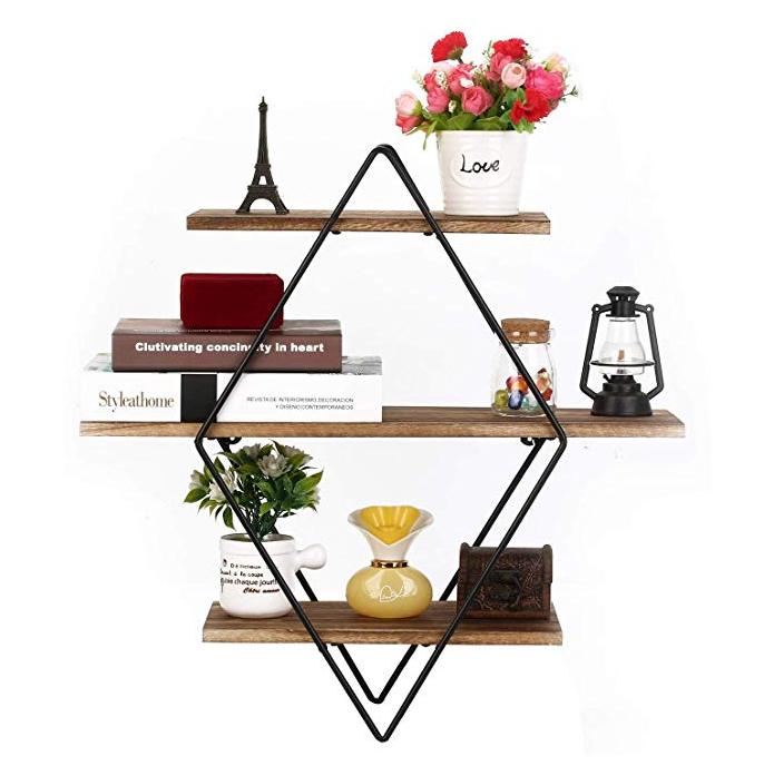 Wall Mounted Iron Shelf Round Floating Shelf Wall Storage Holder and Rack Shelf for Pantry Living Room Bedroom Kitchen Entryway