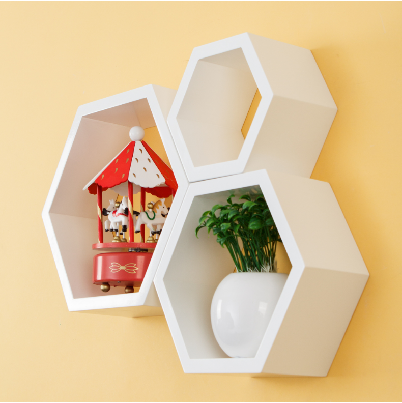 New design home decor  honeycomb Ornament Modular wall shelf Floating Storage Shelf, Set of 3