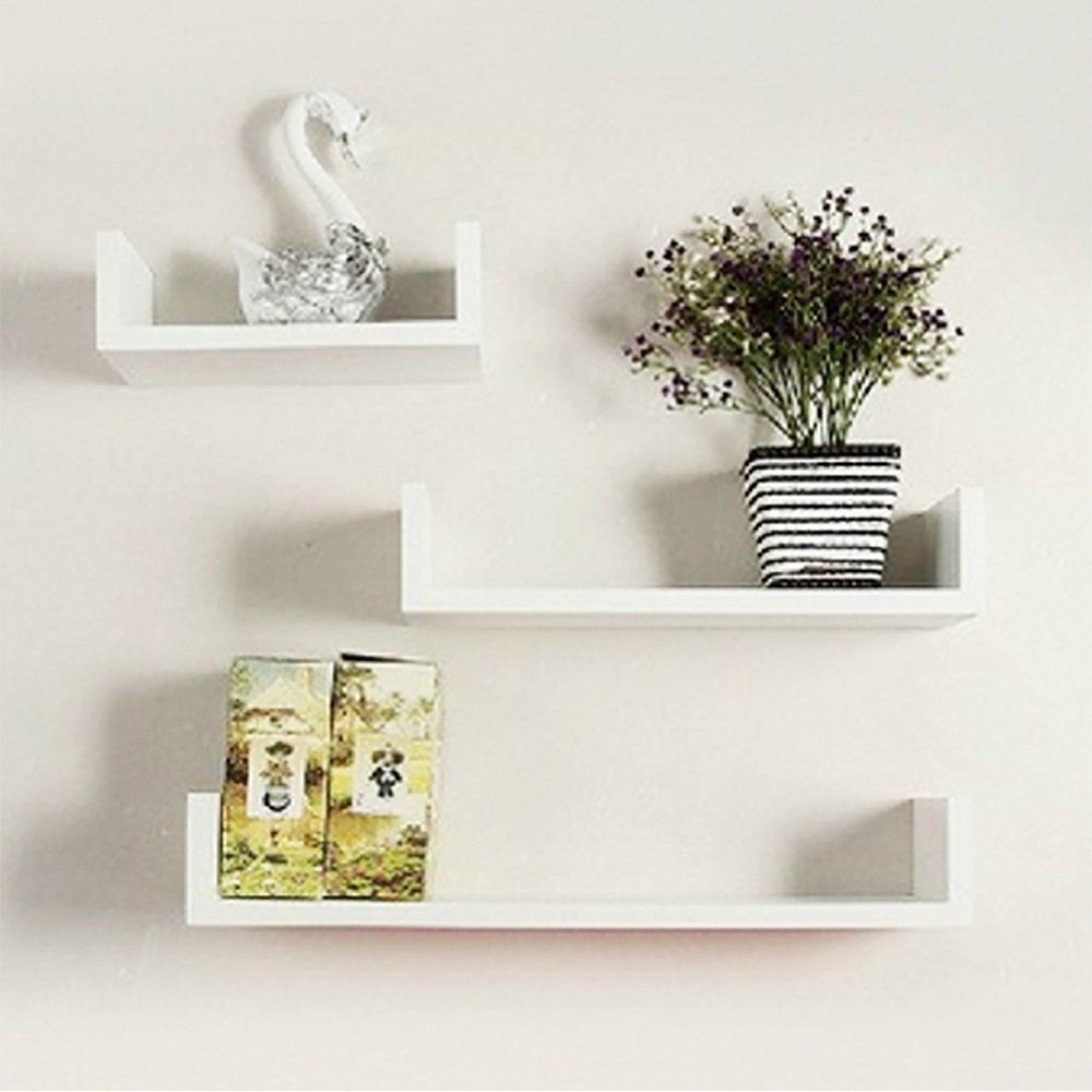 Set of 3 U Shape MDF Wall Mount Floating black shelves for Room and Office book display stand