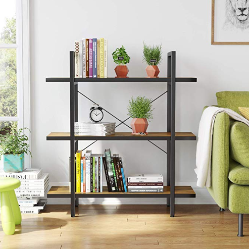 Small Modern Industrial Rustic Wood & Metal Open 3 4 5 Tier Book Shelves for Bedroom