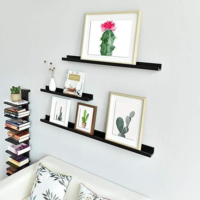 Black Wooden Floating Photo frame wall shelf ledge